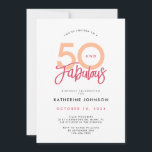 50 en Fabulous Modern 50th Birthday Kaart<br><div class="desc">Introductie van onze '50 en Fabulous' Moderne 50ste Verjaardagsfeestuitnodiging! De voorzijde is voorzien van verfijnde perzik, magenta en zwarte letters, prachtig gecontrasteerd tegen een schone witte achtergrond. De zin '50 and Fabulous' staat centraal, weergegeven in trendy typografie die de toon zet voor een stijlvol feest. Draai het om om de...</div>