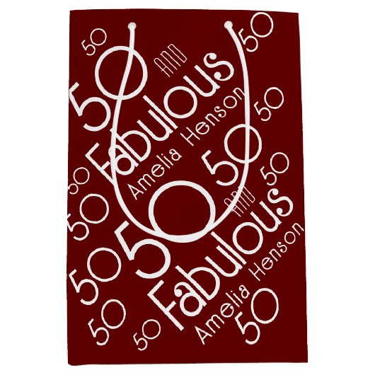 50 en Fabulous Modern 50th Birthday Medium Cadeauzakje (Voorkant)