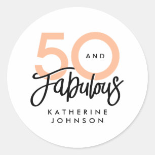 50 en Fabulous Modern 50th Birthday Ronde Sticker