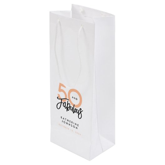 50 en Fabulous Modern 50th Birthday Wijn Cadeautas (Achterkant Gekanteld)