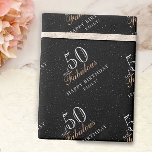 50 en Fabulous Modern Black 50th Birthday Cadeaupapier