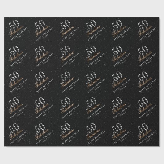 50 en Fabulous Modern Black 50th Birthday Cadeaupapier (Vlak)