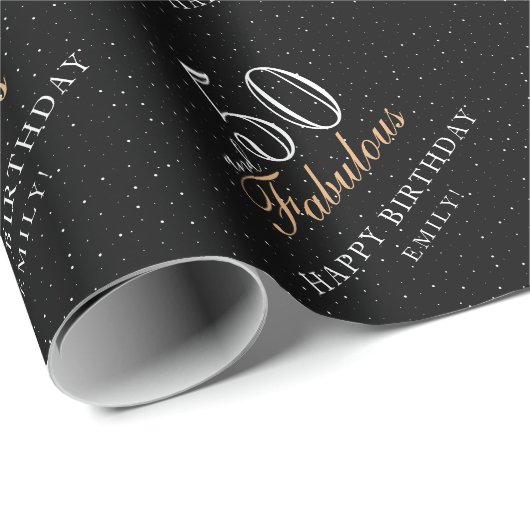 50 en Fabulous Modern Black 50th Birthday Cadeaupapier (Rol Hoek)