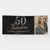 50 en Fabulous Modern Black 50th Birthday Foto Spandoek (Horizontaal)