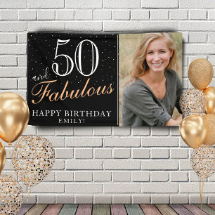 50 en Fabulous Modern Black 50th Birthday Foto Spandoek