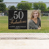 50 en Fabulous Modern Black 50th Birthday Foto Spandoek (Insitu)