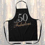 50 en Fabulous Modern Black 50th Birthday Schort<br><div class="desc">50 en Fabulous Modern Black 50th Birthday Schort. Trendy gezegde 50 en geweldig voor een vrouw. De achtergrond is zwart en de tekst is in trendy witte en gouden kleuren. Pas het schort aan met het leeftijdsnummer.</div>