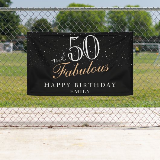 50 en Fabulous Modern Black 50th Birthday Spandoek (Insitu)