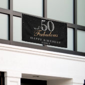 50 en Fabulous Modern Black 50th Birthday Spandoek (Buitenkant Gebouw)