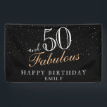 50 en Fabulous Modern Black 50th Birthday Spandoek<br><div class="desc">50 en Fabulous Modern Zwart 50ste Verjaardagsbanner. Geweldig teken voor het 50ste verjaardagsfeest met inspirerend gezegde 50 en fantastisch en tekst in trendy script met een naam. De achtergrond is zwart. Personaliseer het bord met jouw naam en het leeftijdsnummer, en maak je eigen leuke verjaardagsfeestbanner. Het is geweldig voor het...</div>