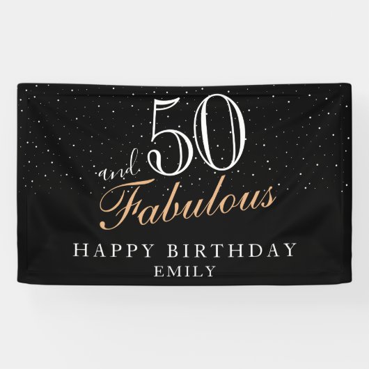 50 en Fabulous Modern Black 50th Birthday Spandoek (Horizontaal)