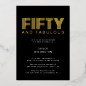 50 en Fabulous Modern Black Birthday Party Folie Uitnodiging (Voorkant)
