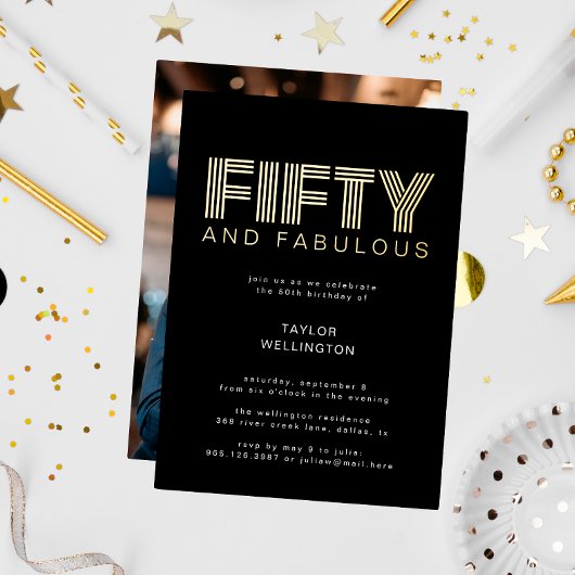 50 en Fabulous Modern Black Birthday Party Folie Uitnodiging