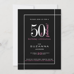 50 en Fabulous Modern Black en Pink Birthday Kaart
