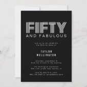 50 en Fabulous Modern Black White Birthday Party Kaart (Voorkant)