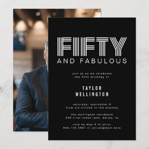 50 en Fabulous Modern Black White Birthday Party Kaart
