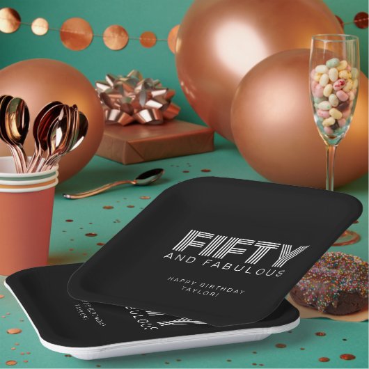 50 en Fabulous Modern Black White Birthday Party Papieren Bordje (Multi)