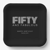 50 en Fabulous Modern Black White Birthday Party Papieren Bordje (Voorkant)