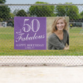 50 en Fabulous Modern Paarse 50e Verjaardag Foto Spandoek (Insitu)
