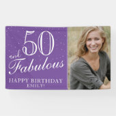 50 en Fabulous Modern Paarse 50e Verjaardag Foto Spandoek (Horizontaal)