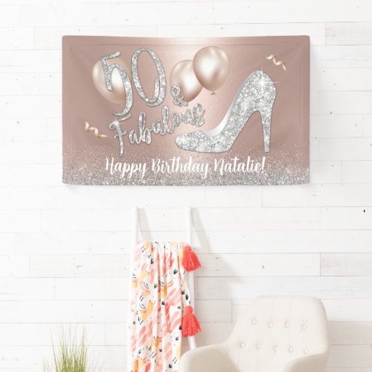 50 en Fabulous Modern Roos Gold 50e verjaardag Spandoek (Insitu)