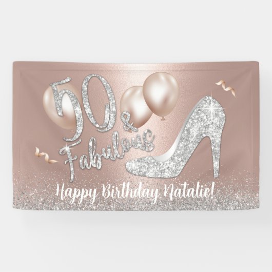 50 en Fabulous Modern Roos Gold 50e verjaardag Spandoek (Horizontaal)