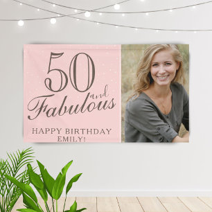 50 en Fabulous Modern Roze 50ste Verjaardag Foto Spandoek