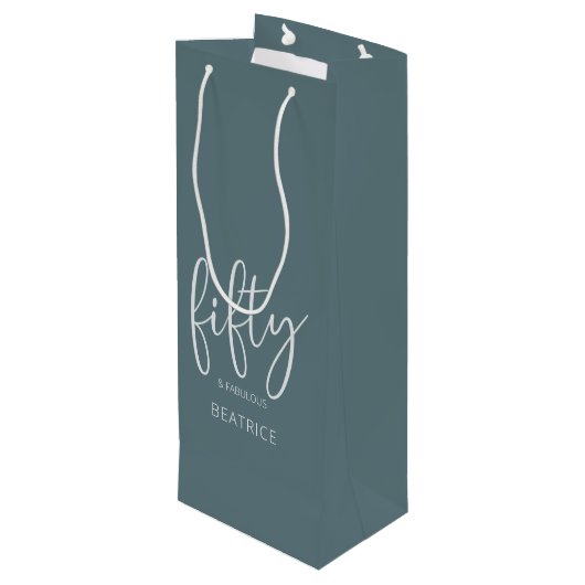 50 en Fabulous Modern Script Wijn Cadeautas (Achterkant Gekanteld)