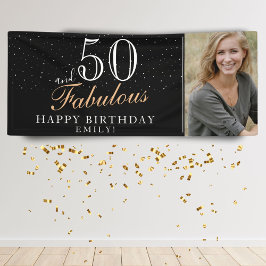50 en Fabulous Modern Zwart 50ste Verjaardag Foto Spandoek