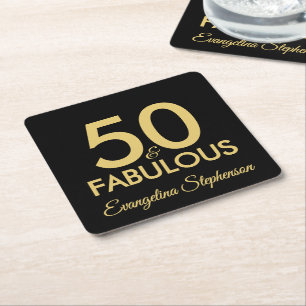 50 en Fabulous Modern Zwart Goud 50ste Verjaardag Kartonnen Onderzetters