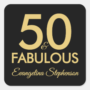 50 en Fabulous Modern Zwart Goud 50ste Verjaardag Vierkante Sticker
