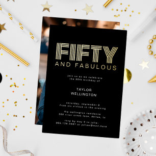 50 en Fabulous Modern Zwart Verjaardagsfeest Folie Uitnodiging