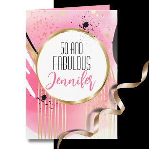 50 en Fabulous Moderne Roze Goud Zwarte Verjaardag Kaart