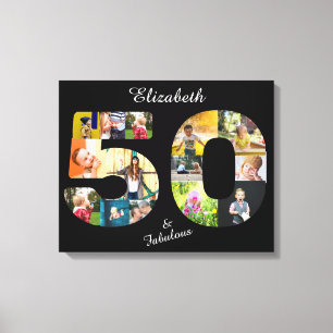 50 en Fabulous Multi Photo Friend 50th Birthday Canvas Afdruk