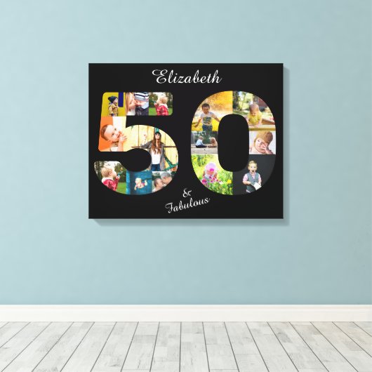 50 en Fabulous Multi Photo Friend 50th Birthday Canvas Afdruk (Insitu (Houten vloer))