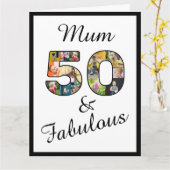 50 en Fabulous Multi Photo Mum 50th Birthday Kaart (Gele Bloem)