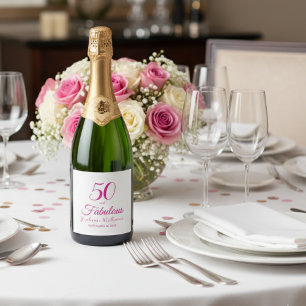 50 en Fabulous Naam Datum 50ste verjaardagsfeestje Sparkling Wijnetiket