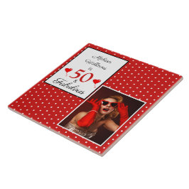 50 en Fabulous Naam Foto 50ste verjaardag WH Rood Tegeltje