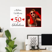 50 en Fabulous Name Large Photo Red 50th Birthday Poster (Thuiskantoor)
