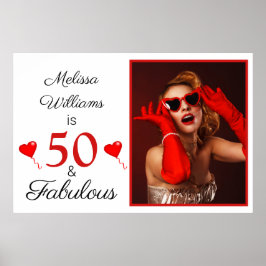 50 en Fabulous Name Large Photo Red 50th Birthday Poster