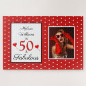 50 en Fabulous Name Photo 50th Birthday W Red LG Legpuzzel (Horizontaal)