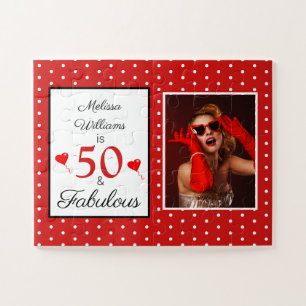 50 en Fabulous Name Photo 50th Birthday W Red SM Legpuzzel