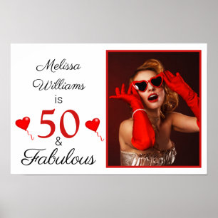 50 en Fabulous Name Photo Red 50th Birthday Small Poster