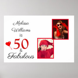 50 en Fabulous Name Two Photos 50th Birthday LG Poster
