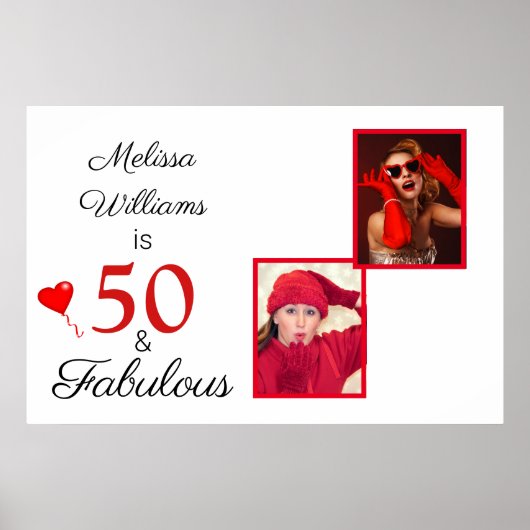 50 en Fabulous Name Two Photos 50th Birthday LG Poster (Voorkant)