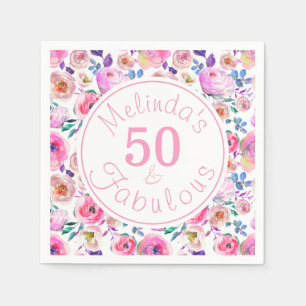  50- en Fabulous Named Floral Birthday Party Servet