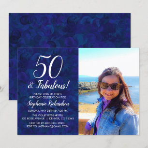 50 en Fabulous Navy Blue Foto Verjaardagsfeest Kaart