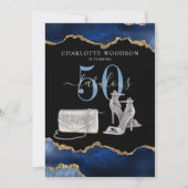 50 En Fabulous Navy Zwart Goud Agaat Uitnodiging (Voorkant)
