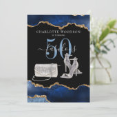 50 En Fabulous Navy Zwart Goud Agaat Uitnodiging (Staand voorkant)