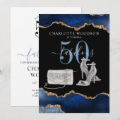 50 En Fabulous Navy Zwart Goud Agaat Uitnodiging (Voorkant / Achterkant)